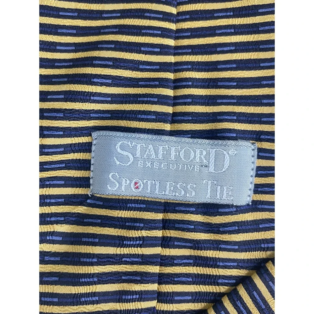Stafford Mens Tie Striped Navy Gold Silk Spotless Professional Long 61x4